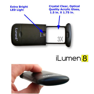 2 PACK of  Pocket Magnifier Magnifying Glass with Light by iLumen8